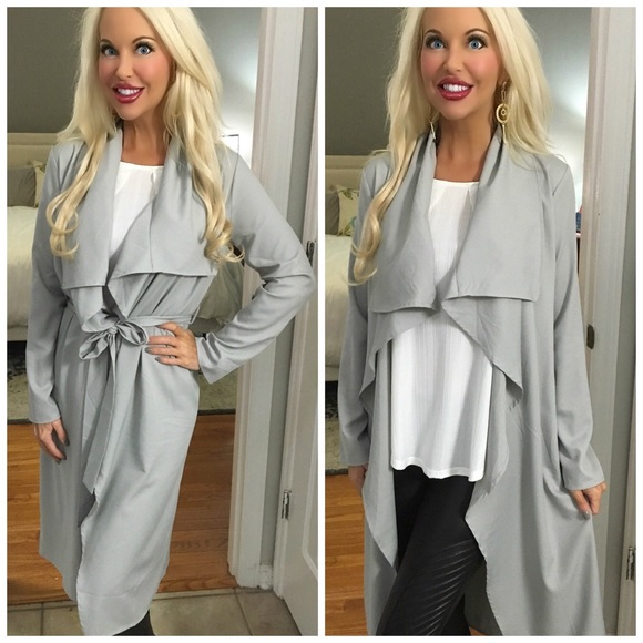 ❤️LAST 1! Light Gray Long Cascading Jacket - Picture 2 of 4